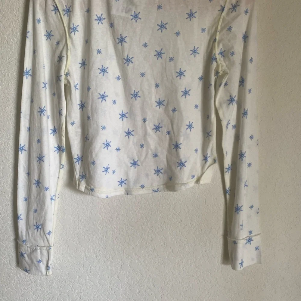 Free People Intimately Quilted Love Long Sleeves Snowflake Ivory Cropped Top S